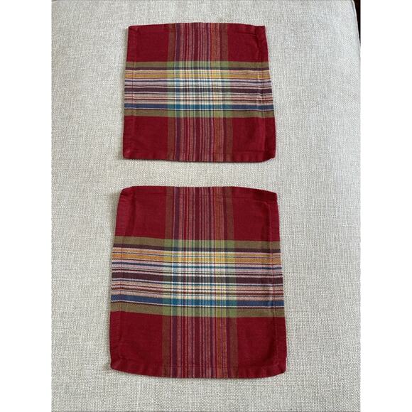 Pottery Barn Blake ? Plaid Napkins 100% Cotton Red Blue Green Yellow 10X10 Pair - Picture 1 of 7